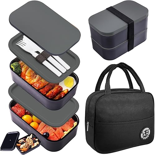 Lonchera Bento con bolsa de almuerzo todo en uno apta para microondas, contenedor de almuerzo con utensilios, resistente a fugas, con recipiente
