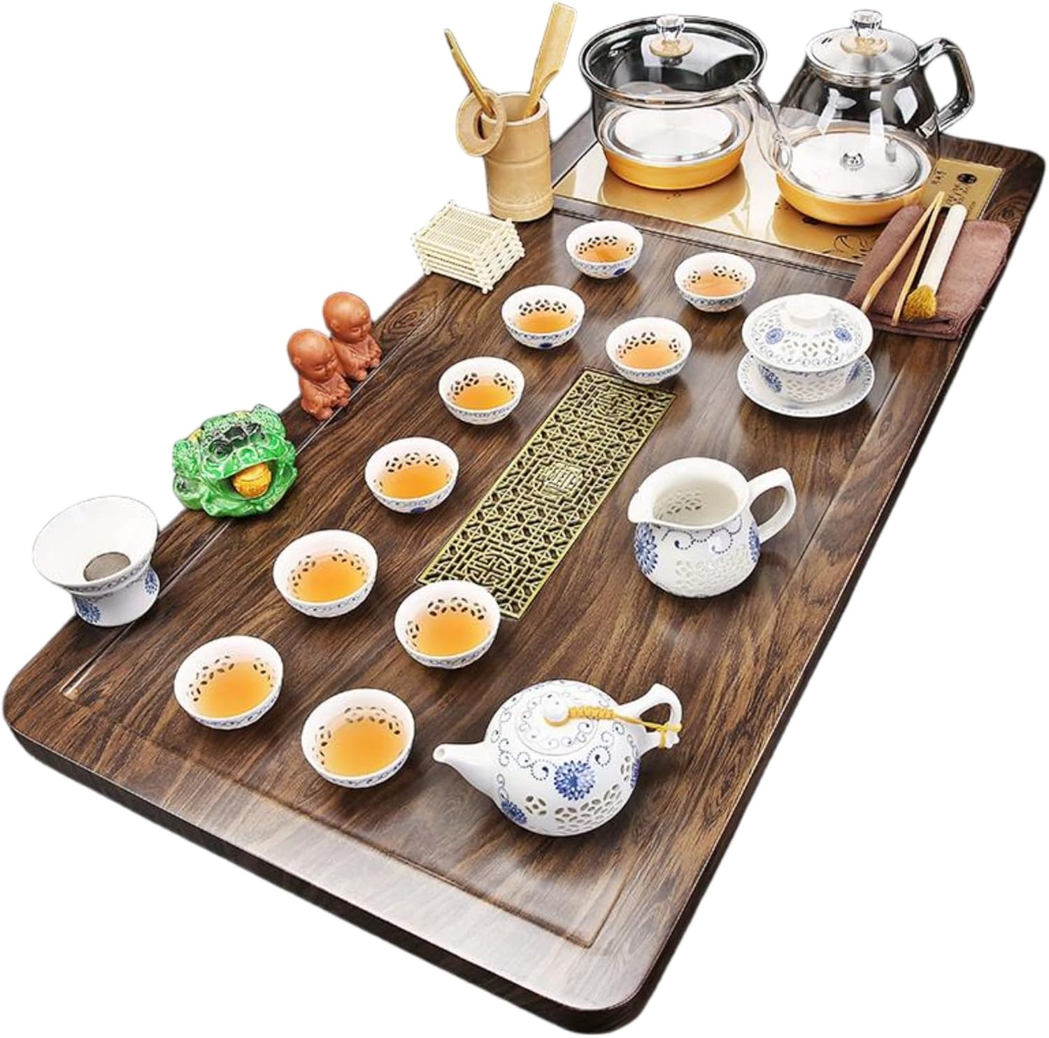 MOYEE 整套茶具套装 Fully Automatic Tea Set,全自动底部上水烧水壶一体大茶盘 Chinese Gongfu Tea Tray 家用客厅玻璃泡茶台 A1773