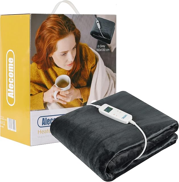 Electric Heated Throw Blanket 10 Heat Settings Washable 220gsm Fleece with Digital Remote Timer (Dark Grey)