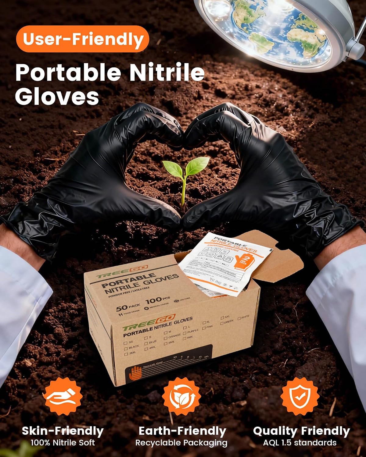 TREEGO Individually Wrapped 5 Mil Nitrile Gloves | Latex Free Powder Free Disposable Nitrile Gloves