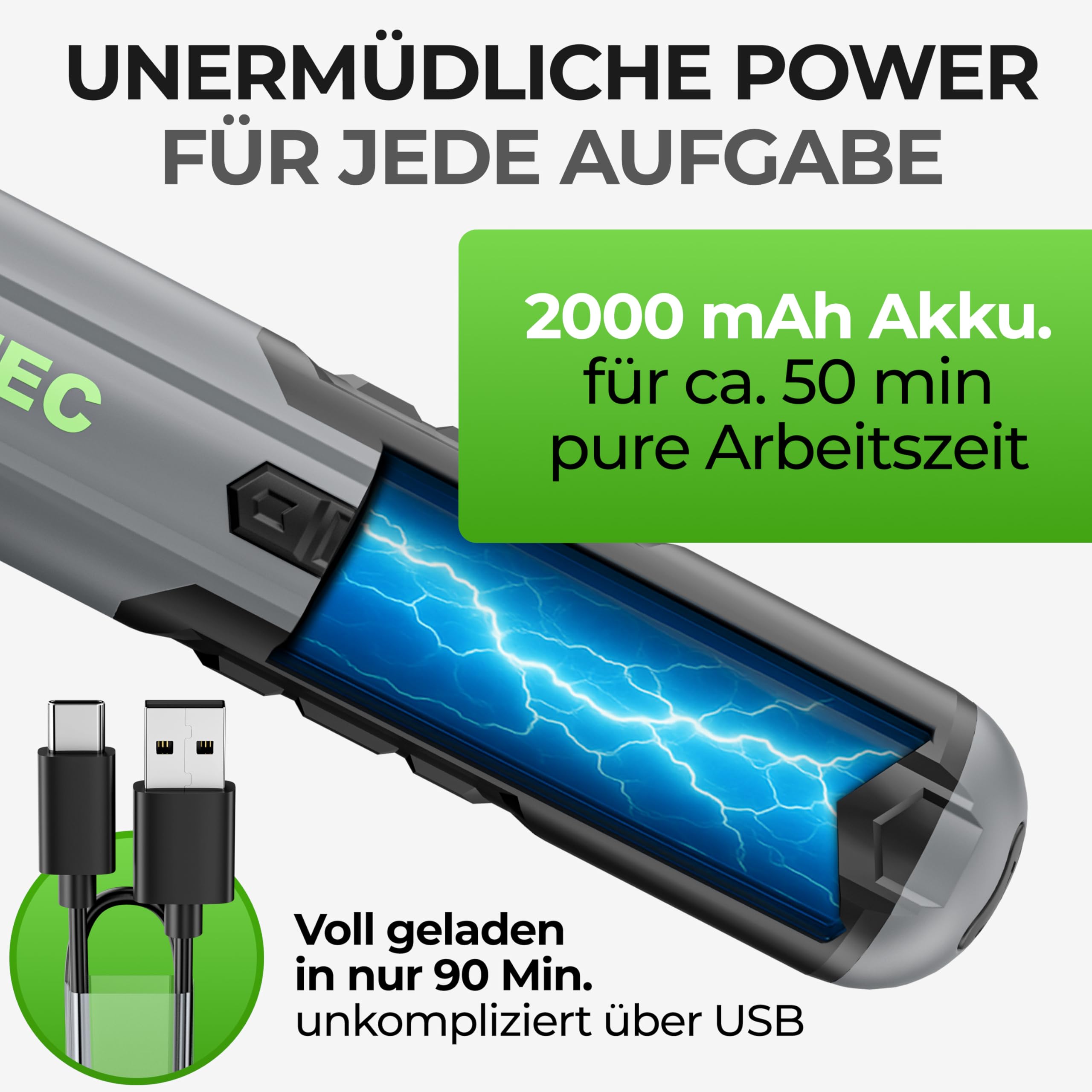 Elektrischer Schraubendreher Akkuschrauber Set | 3.7V | 2000mAh | quick release Funktion inkl. 16-teiligem Bit-Set und USB-C-Kabel