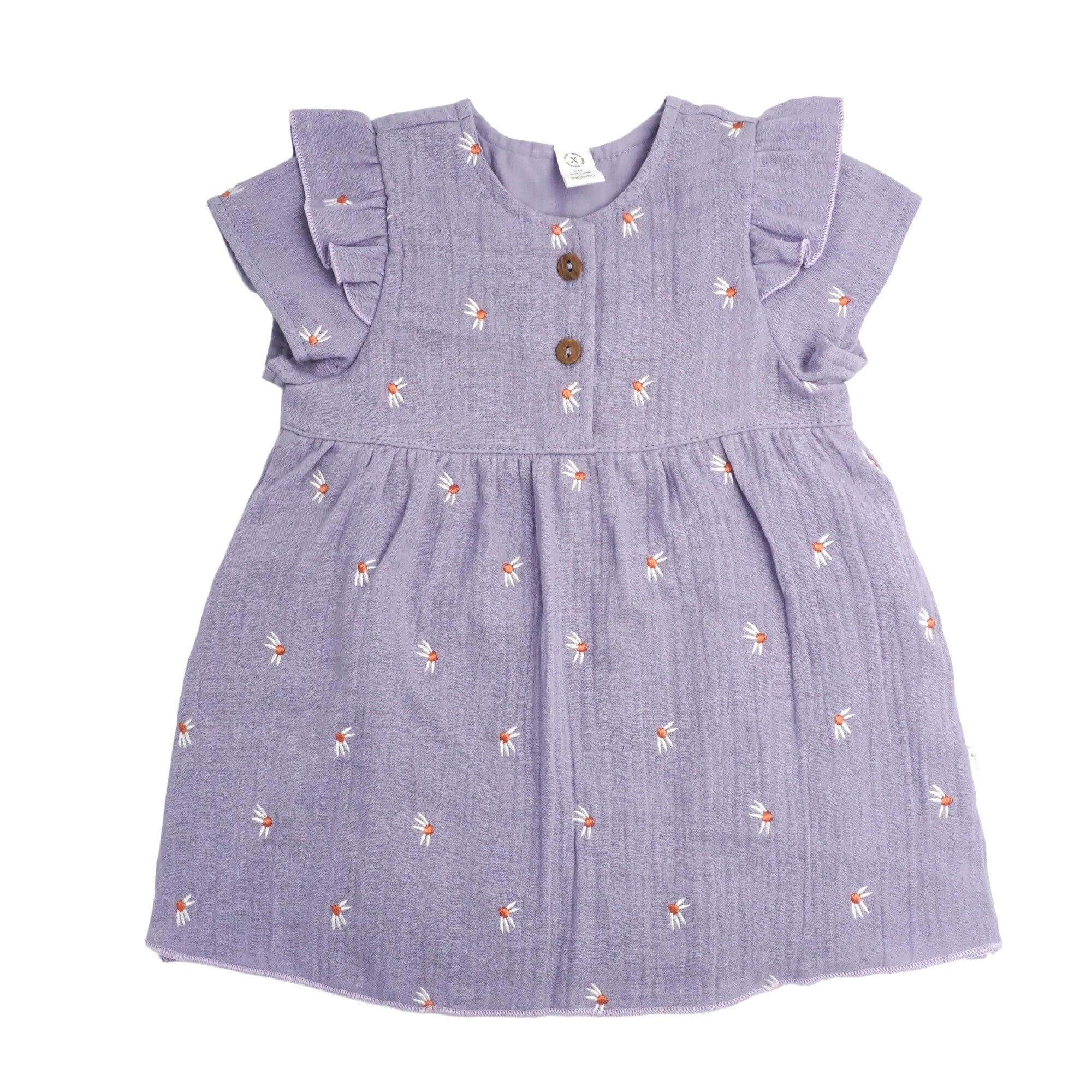 maximo GOTS Baby Girl-Kleid, Kurzarm Musselinstoff Bestickt, Futter Musselin