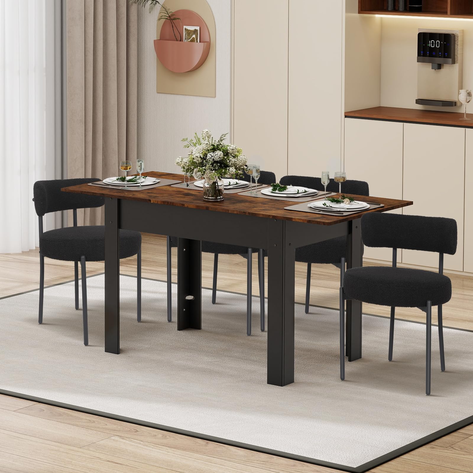 ARTETHYS Esstisch Ausziehbar 105/150x70 cm, Industrieller Küchentische Esszimmertisch, Rechteckiger Tischplatte für 4-6 Personen, Holztisch mit Metallbeinen, Tisch für Esszimmer, Küche, Wohnzimmer