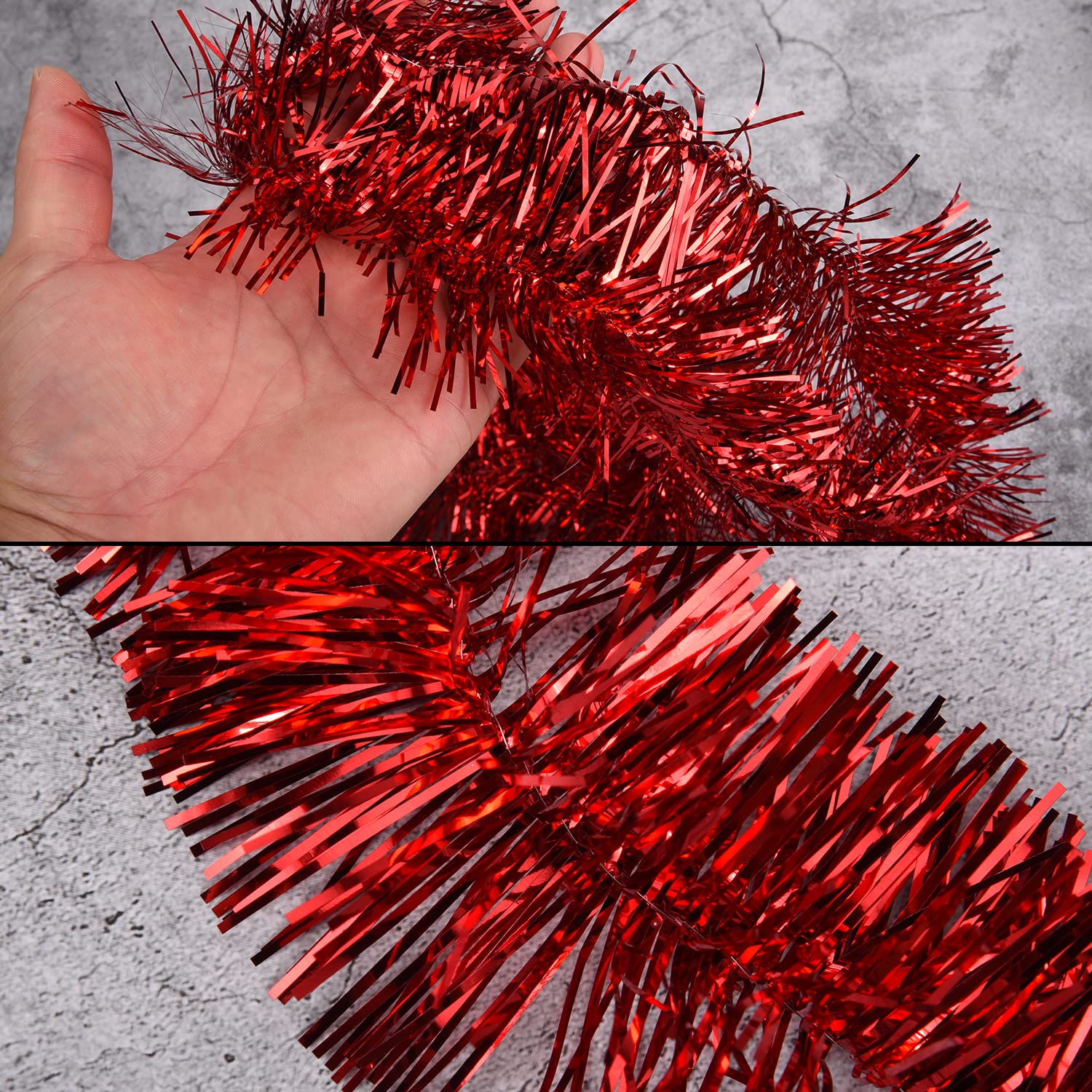 Guirnalda de espumillón para Navidad, Guirnalda de oropel navideño de Plata, Oro Rojo, 12 m(Red,12m)