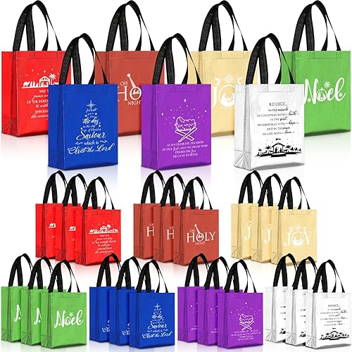 Abbylike Bolsas de regalo de Navidad con asa, bolsas de regalo de belén, tamaño mediano, 7 colores, bolsa de bautismo religioso, bolsas de compras