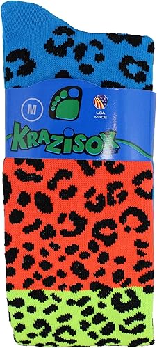 Miniatura 5 de TCK Calcetines OTC con estampado divertido de arcoíris neón Peace Sign,Impresión de leopardo,Estampado de huellas