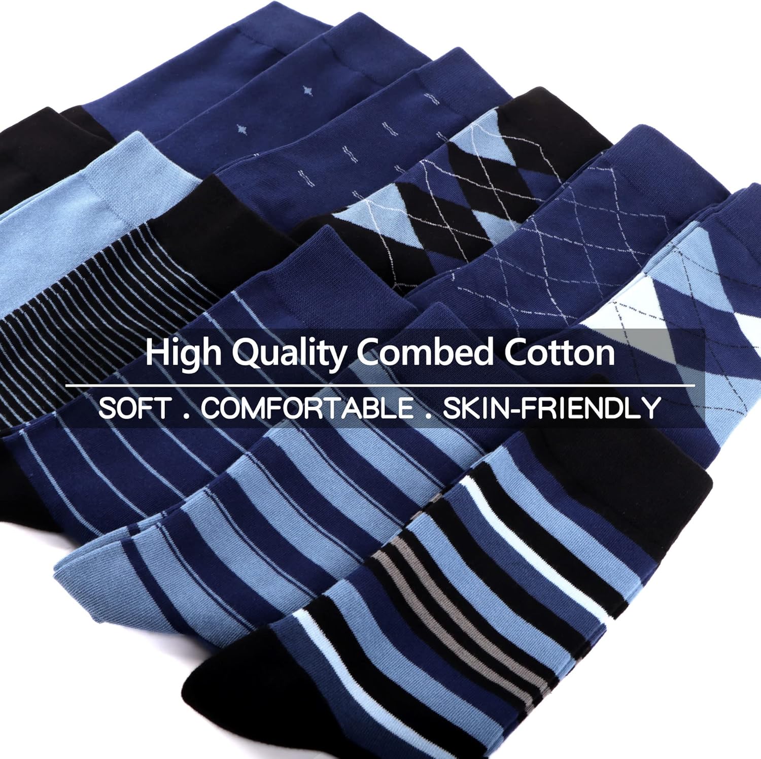 WeciBor Men's Patterned Dress Socks - 6/12 Pairs Seamless Cotton Crew Socks for Business, Office & Daily Wear - Image 7