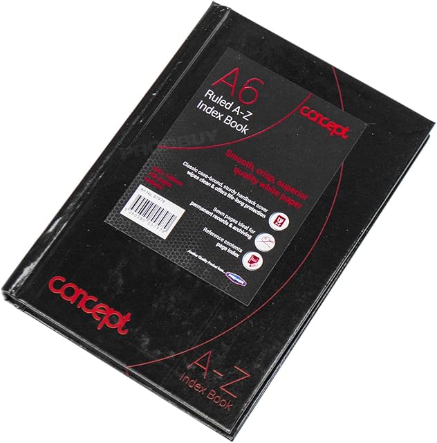 Pocket A6 A-Z Tabbed Address Index Book Black Hardback Paper Notebook Organiser