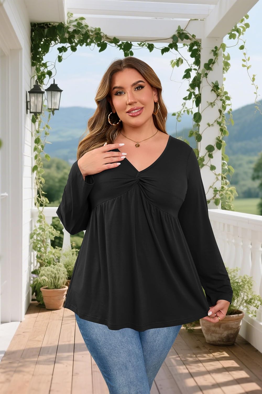 AMCLOS Womens Plus Size Tops Deep V Neck Twist Knot Front Shirts Casual Flowy Slim Fit Dressy Blouses Roll up Sleeve Tunic - Image 6