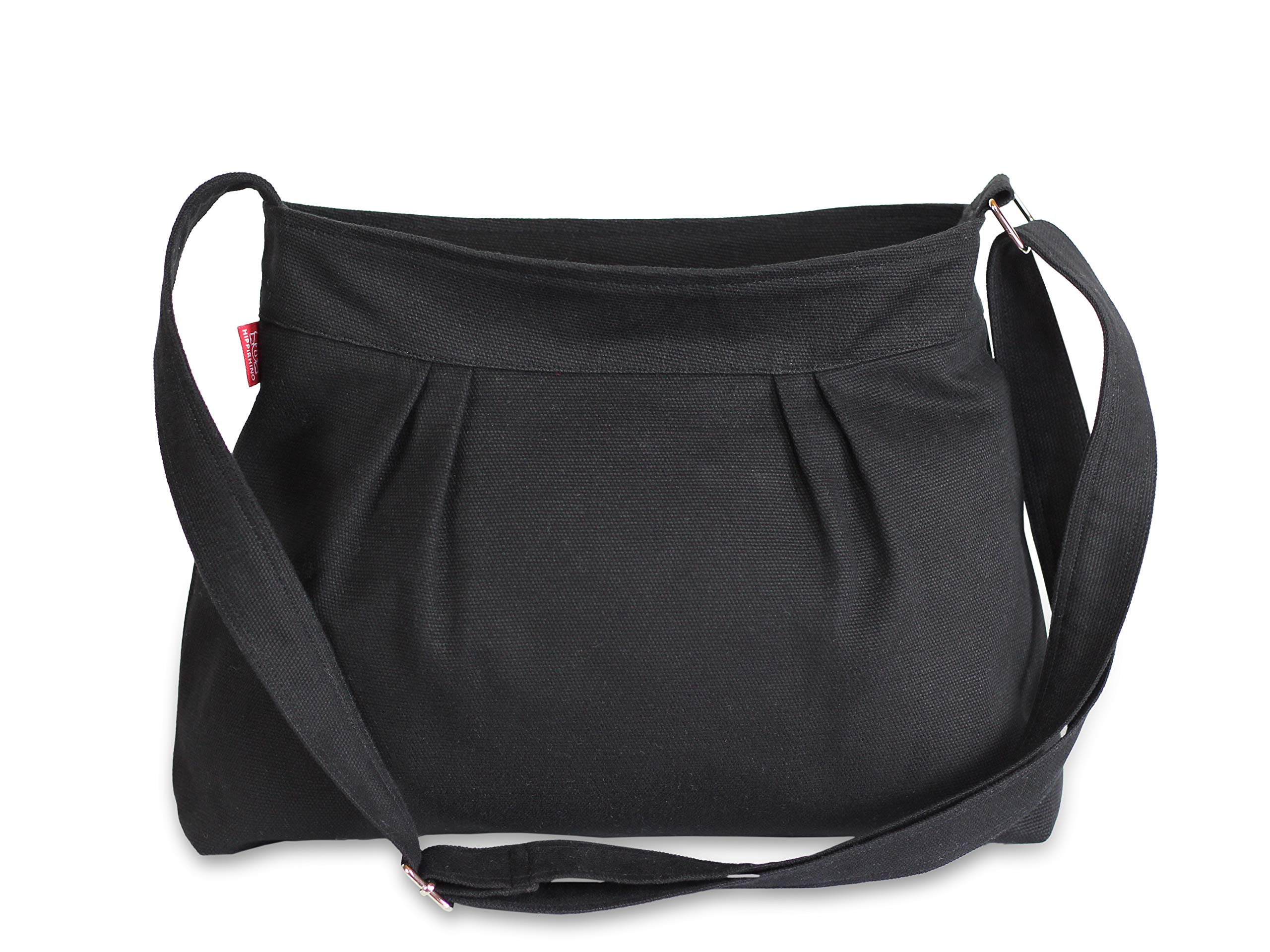 Small Canvas Crossbody Bag Black Hobo Purse Everyday Bag Zipper Closure Washable Pleated Bag Minimalist Tote Shoulder Bag