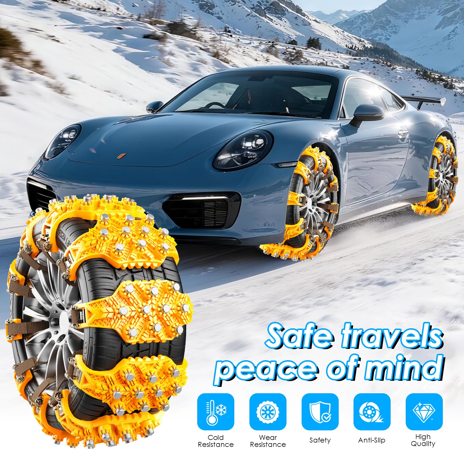 Catene da Neve Ninonly 8Pcz Universali Regolabili per Auto Camion SUV Pneumatici 165-245mm