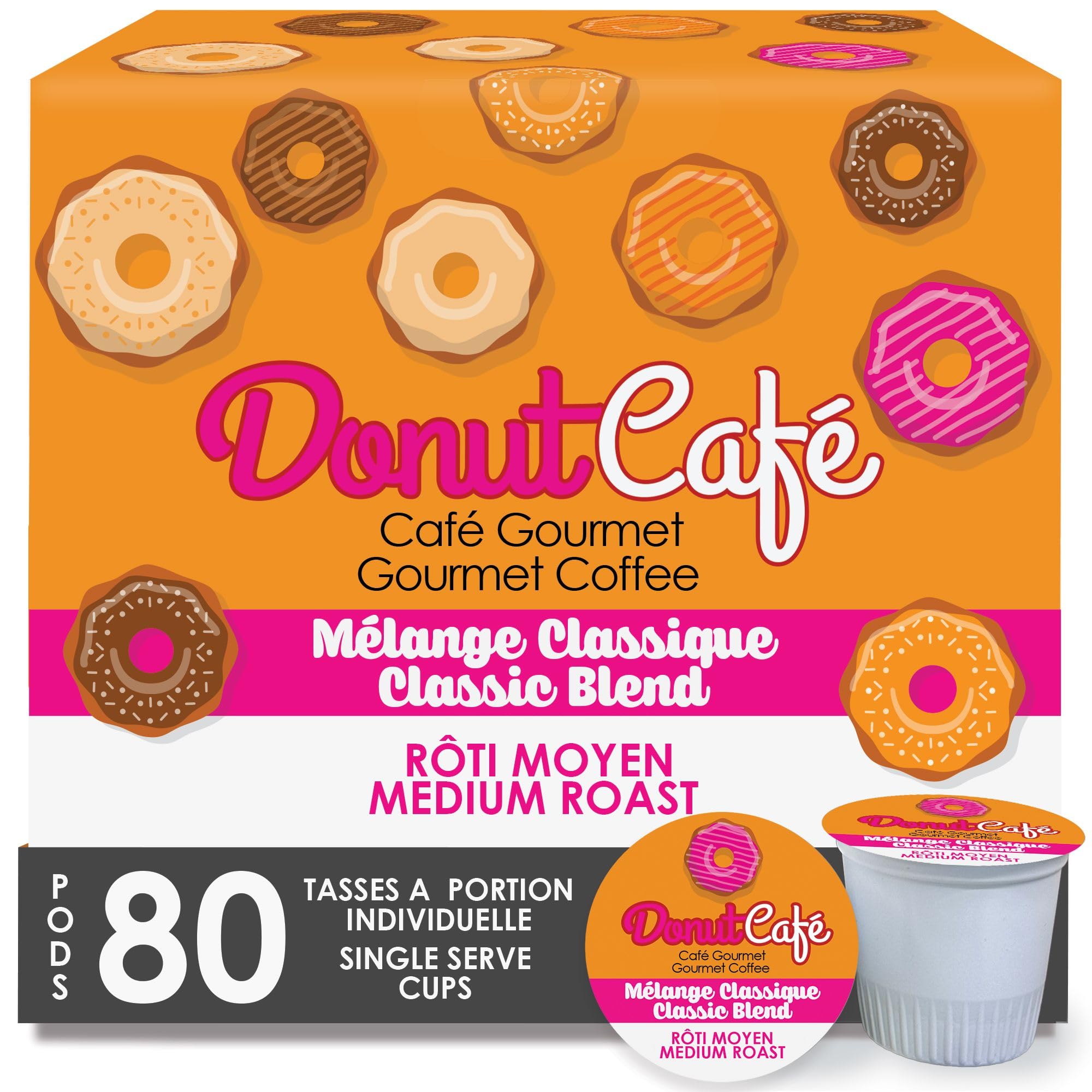 Donut Café Single Serve Coffee Pods for Keurig K Cup Brewers, Classic Blend, Medium Roast, 80 Count