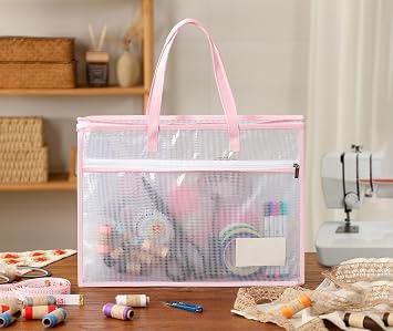 Qozary 5 Pcs Sew Project Bags for Quilting-A3 Sewing Craft Organizer Storage with Full-Zip & Handle, Needlepoint Project Bag for Embroidery, Knitting, Stitching, Cross Stitch and Crochet, Artworks