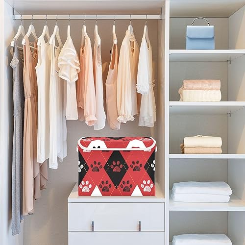 Miniatura 6 de Bolsas de almacenamiento plegables con estampado de huellas de perro de Navidad para ropa, contenedores de almacenamiento de tela con asa reforzada,