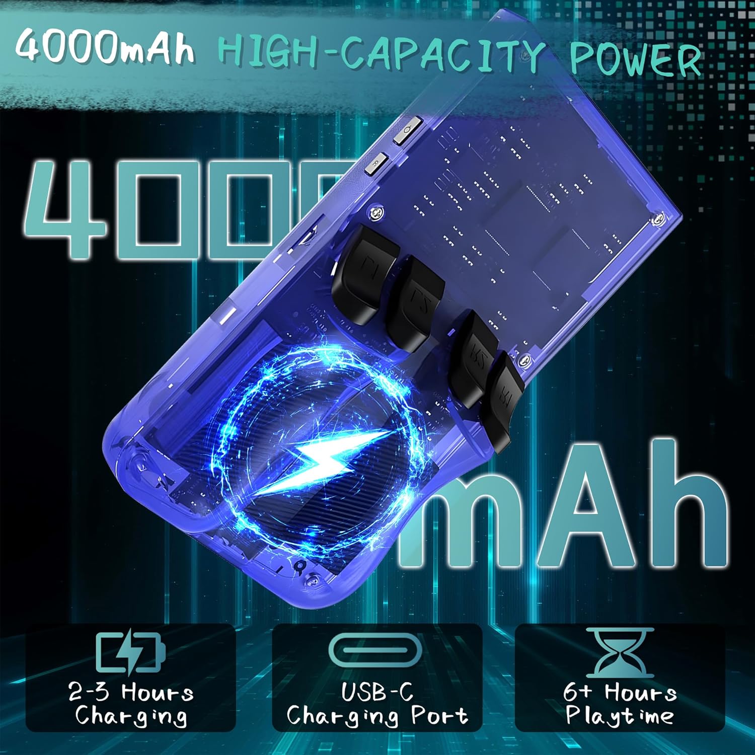 R36MAX Handheld Game Console, 40000+ Games Retro Gaming Console, 256GB TF Card Mini Retro Video Console, 4000mAh Rechargeable 4.0" IPS HD Screen Portable Pocket Arcade (Transparent Blue) 6