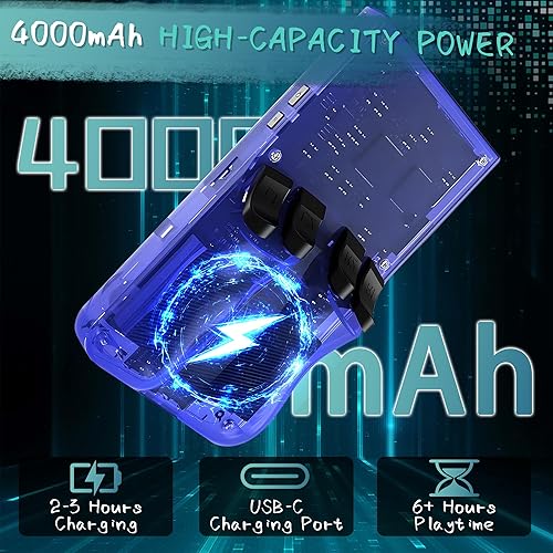 Vista 5 de R36MAX - Consola de juegos portátil, más de 40000 juegos, consola de juegos retro, tarjeta TF de 256 GB, mini consola de video retro, 4000 mAh Azul