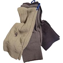 POLO RALPH LAUREN Men's Ribbed Dress Casual Crew Socks, 3 Pair Pack, Brown, Tan, Dark Chocolate, Sock Size 10-13, Shoe Size 6-12.5, Polyester, Spandex