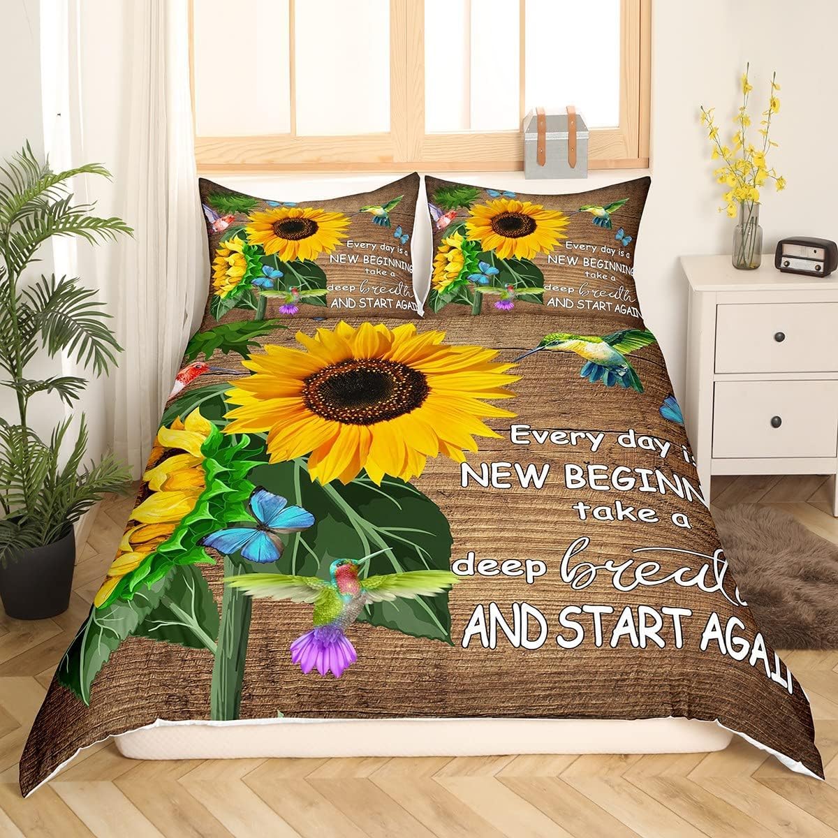 Homemissing Single Colibri Duvet Cover Tropical Birds Bedding Set Children Sunflower Butterfly Comforter Cover Set Wooden Style Room Decoration - Image 2