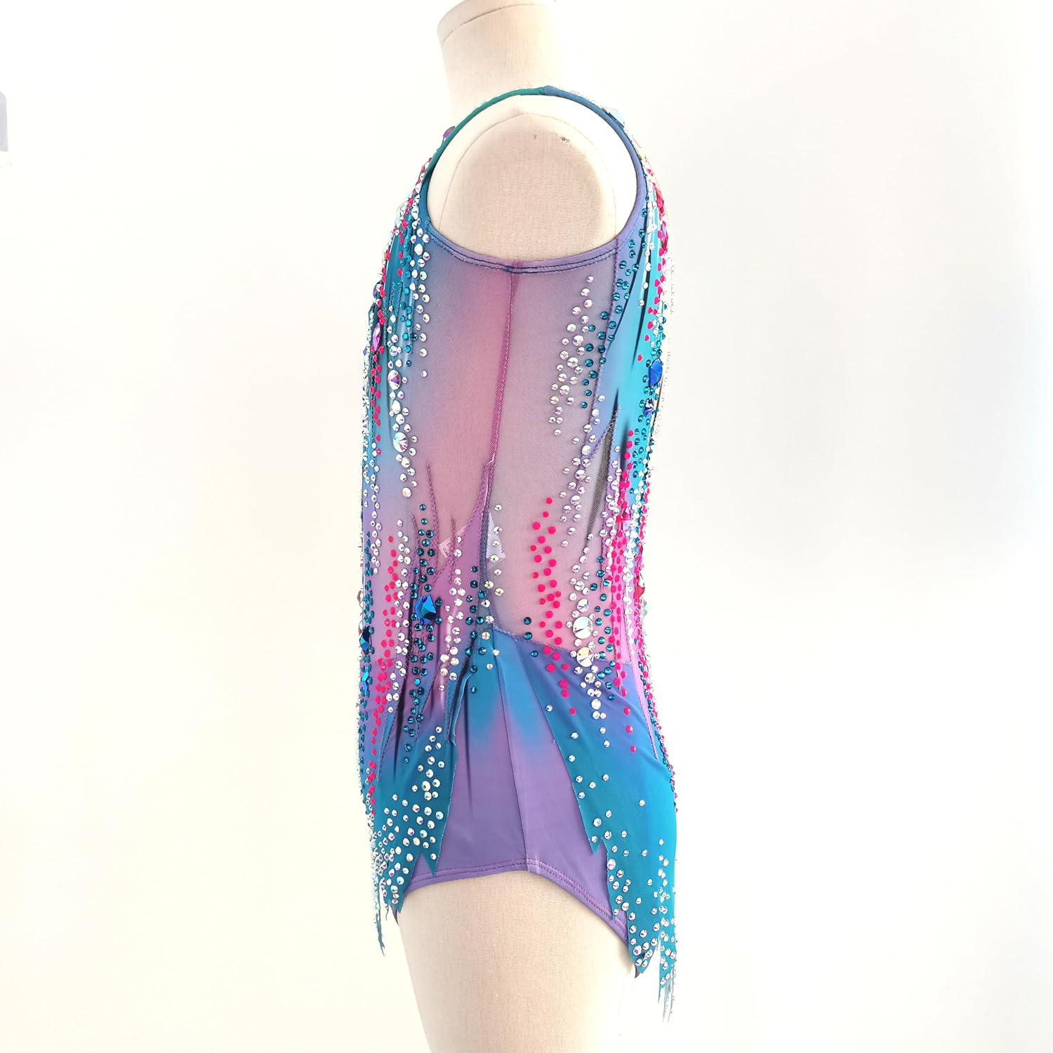 Girls' Blue Purple Sleeveless Artistic Gymnastics Dress Customized Competition Costume