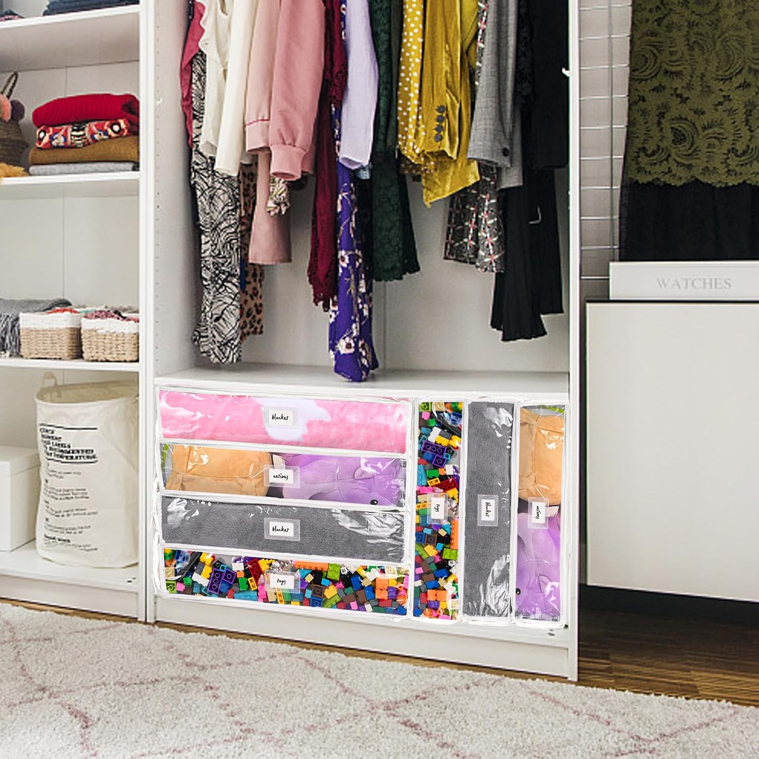 10 Pieces Clear Zippered Storage Bags Plastic Blankets Storage Bags with Zipper and Label Clothing Organizer for Sweater Bed Sheet Quilt Clothes Pillow (14.2 x 11.1 x 3.2 Inch)