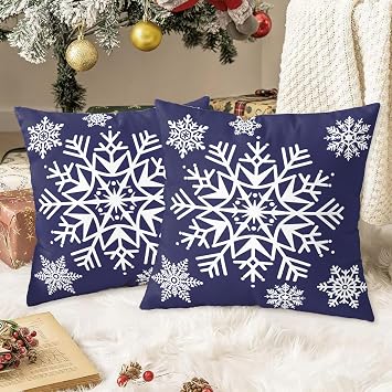 CaliTime Christmas Decorative Throw Pillow Covers 18 X 18 Navy Blue