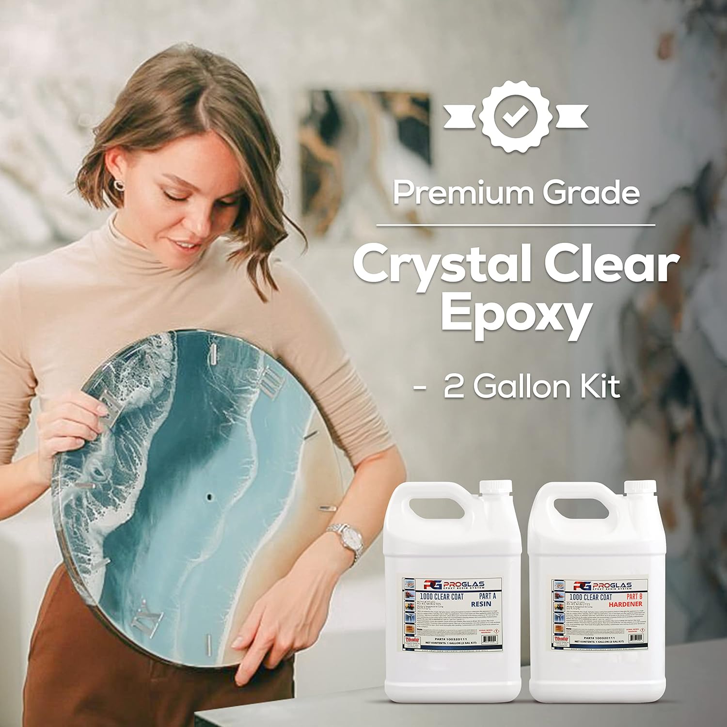 1000 Crystal Clear Table Top Epoxy Resin Coating for Wood, Tabletop, Countertop, Art and Crafts - 2 Gallon Kit