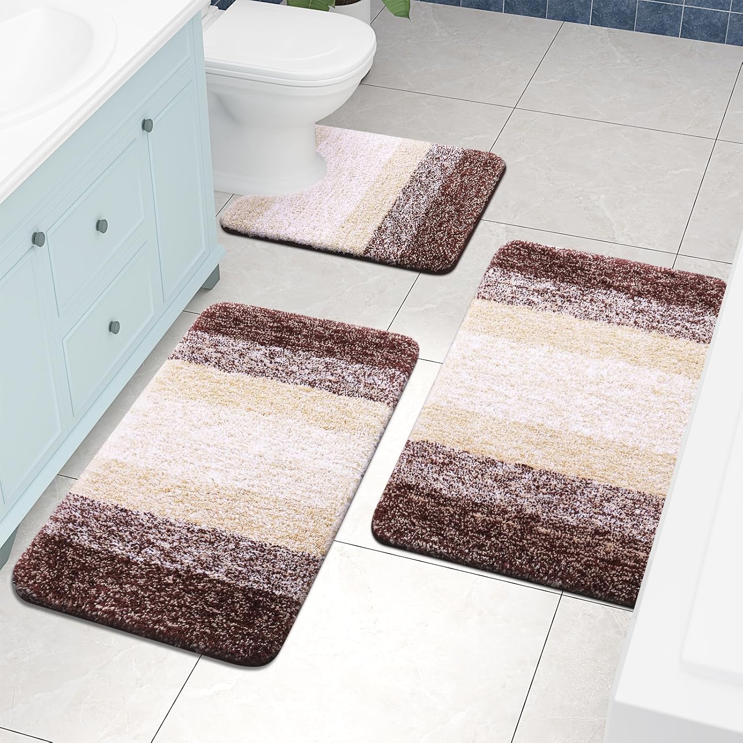 Arotive Microfiber Bathroom Rugs 2 Pieces, Bath Rug Size 30x20 and 47x17 in Brown, 2 Item Bundle
