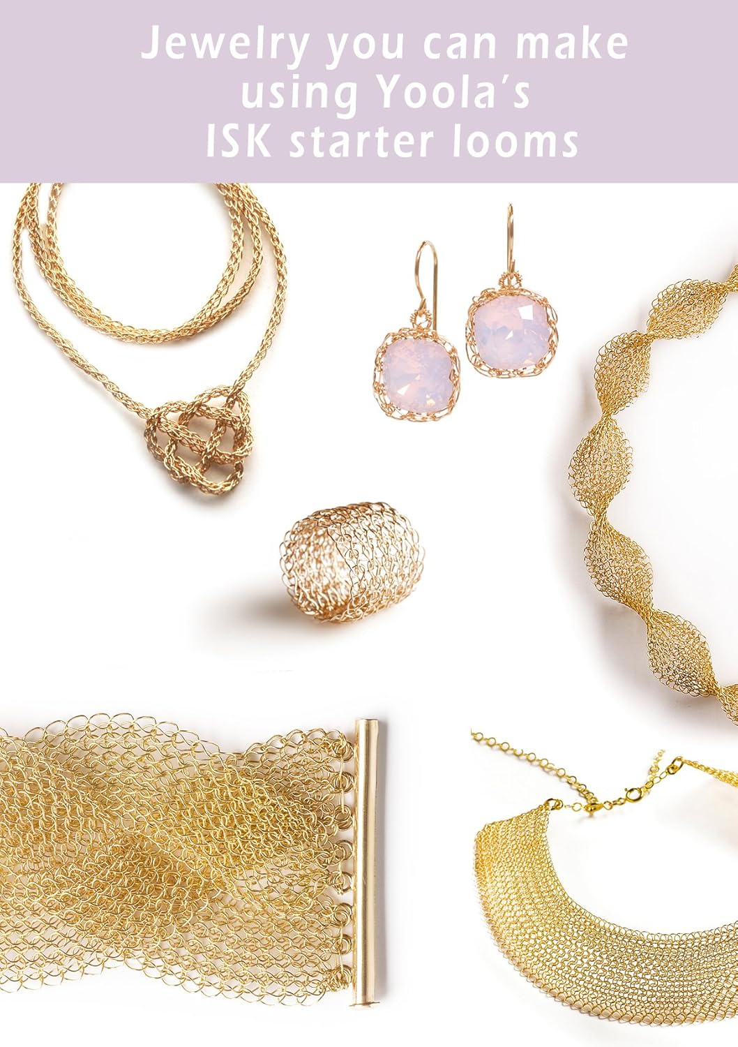 Premium Jewelry Making Kit - 7pc Wire Mesh Set - Ergonomic Wire Crochet Looms and Draw Plate - Full Set Invisible Spool Knitting Looms - Best Beginners Wire Crochet Beading Kit - Unique Gift for Croch