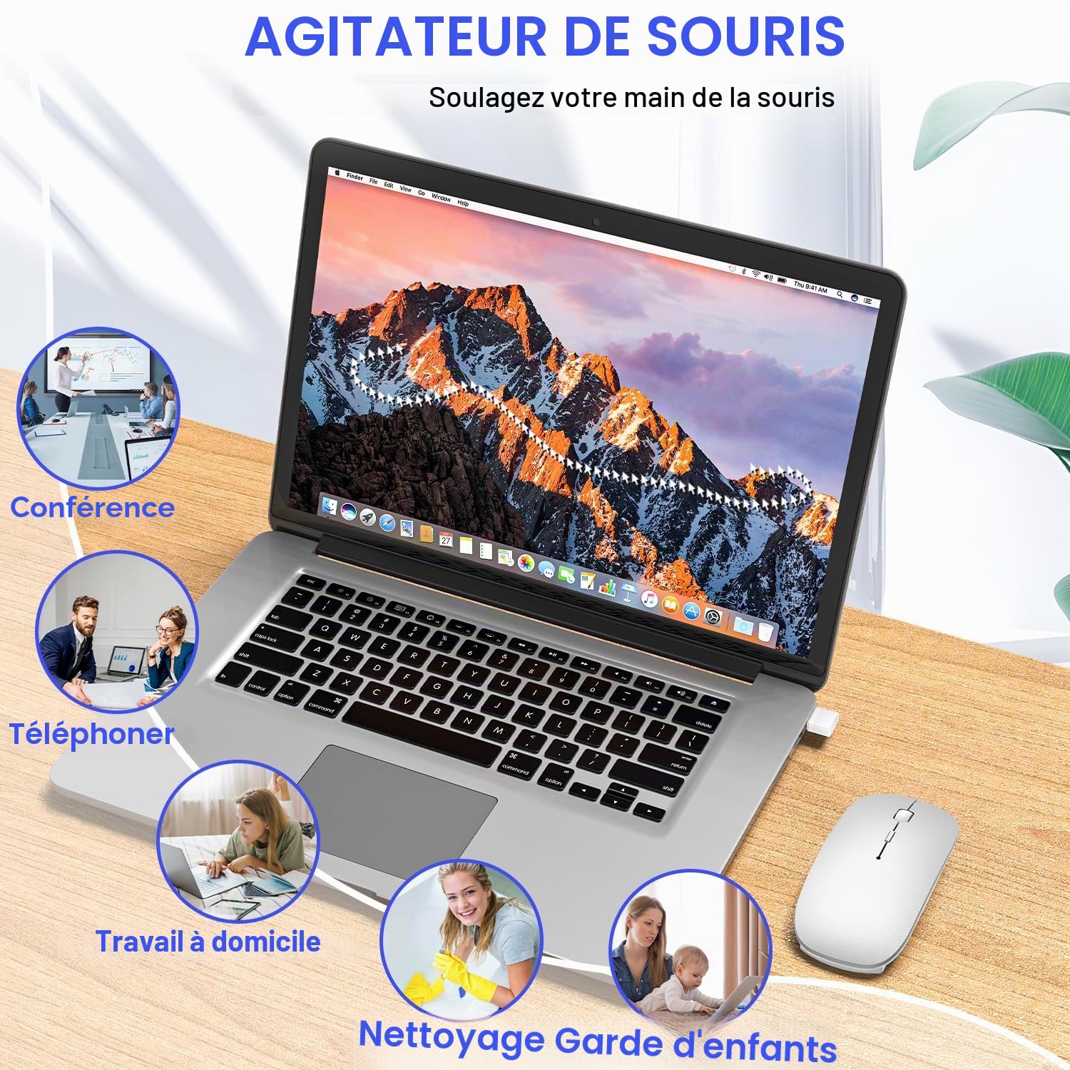 Souris Bluetooth sans Fil pour MacBook Pro/Air/Mac/iPad/Ordinateur Portable/Bureau/Mac/PC/Ordinateur/téléphone - Souris de Bureau Portable Fine et silencieuse avec Adaptateur USB-C 2,4 GHz