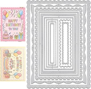 Metal Cutting Dies, Nested Rectangle Frame Dies with Scalloped Edges, Stitched Cutting Die for DIY Paper Card Making Scrapbooking Embossing (Silver, 4.1 x 5.7 Inches)