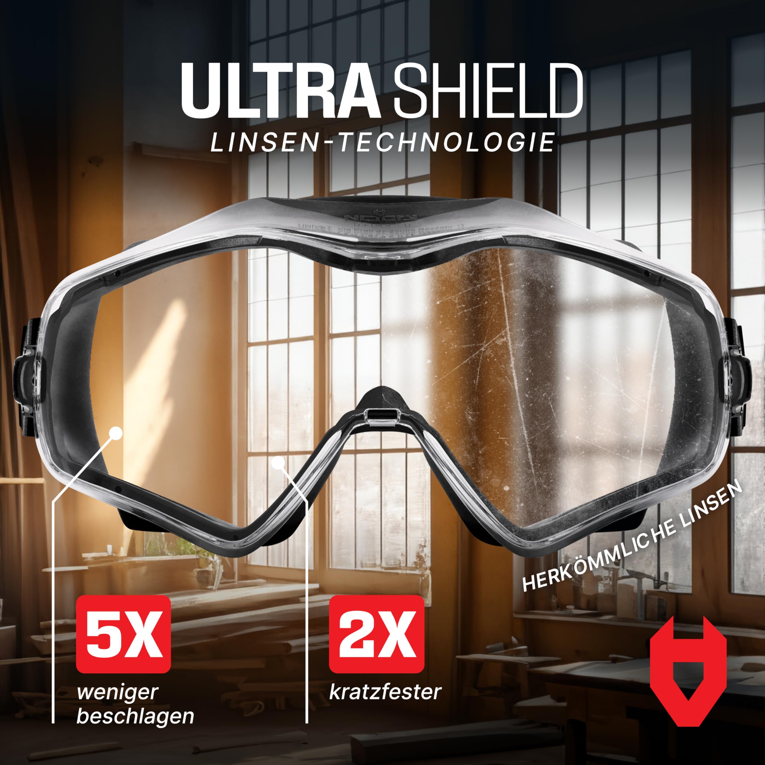 NoCry Schutzbrille für Brillenträger - Arbeitsschutzbrille kratzfest und beschlagfrei mit durchsichtigen Panorama Gläsern, ANSI Z87.1 zertifizierte Sicherheitsbrille