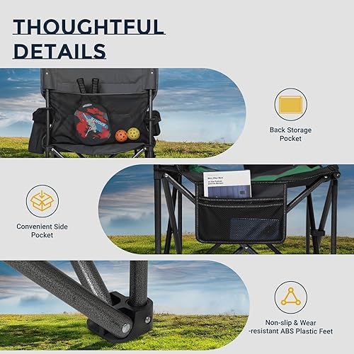 Miniatura 8 de Overmont Silla de camping plegable de gran tamaño, soporte de 450 libras con bolsillos acolchados para enfriar, sillas plegables resistentes para