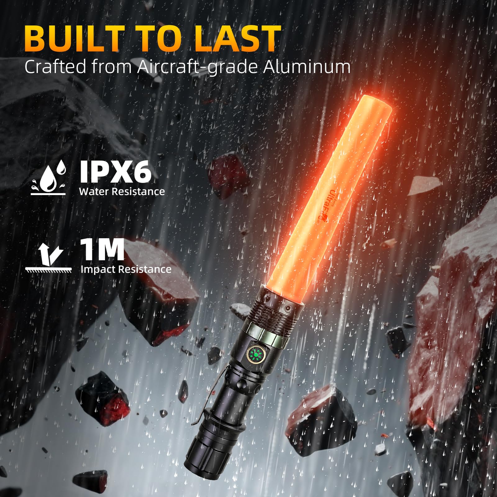 UltraFire Lámpara de tráfico recargable LED, linterna de 11 pulgadas, barra de luz con zoom, 3 modos, barra de señalización con clip para cinturón para control de tráfico, emergencia, policía