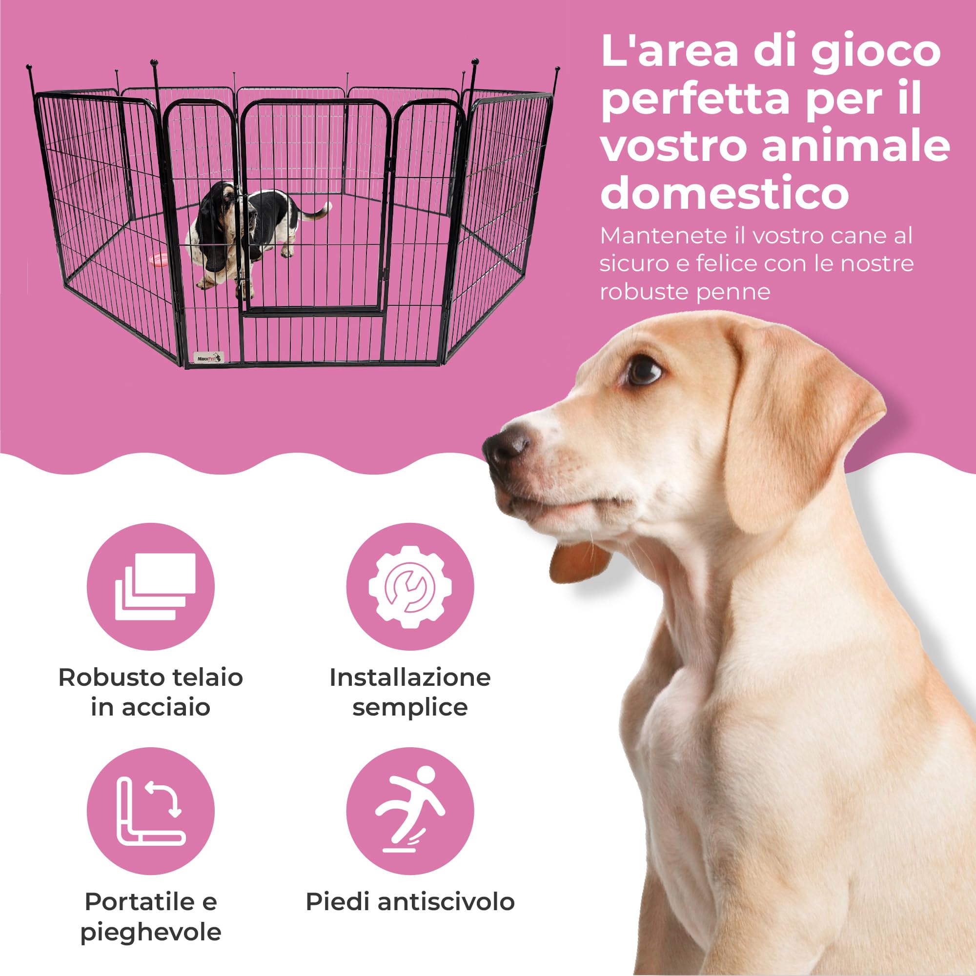 Box Recinto Pieghevole Per Cani E Cuccioli - Tenda POP-UP 125x125x64 Cm, Blu, Per Interni Ed Esterni, Con Borsa