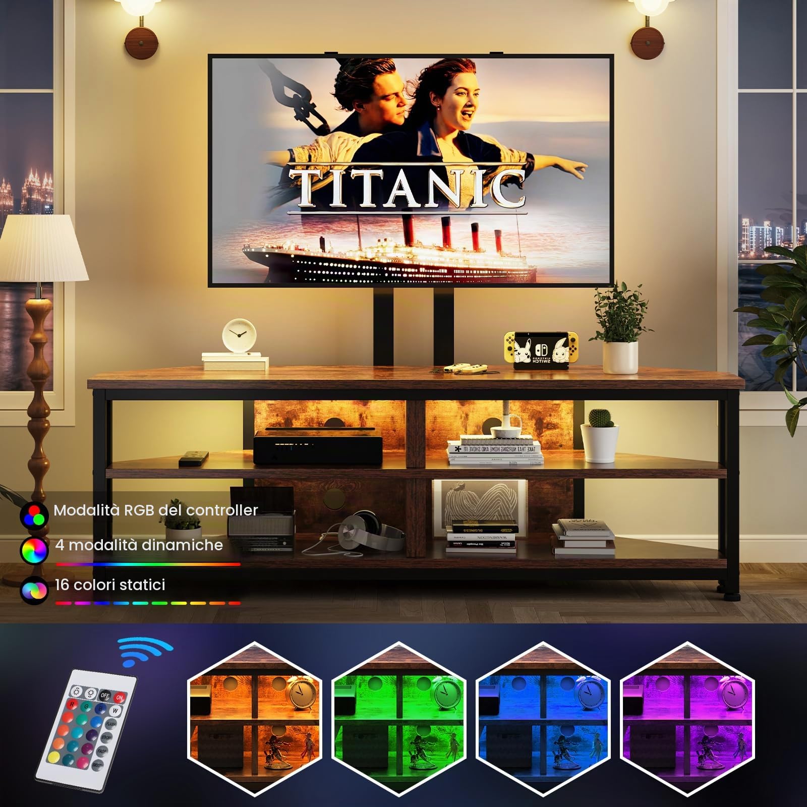 Dripex Mobile ad angolo per TV, con supporto e illuminazione a LED, mobile angolare (120 cm con supporto)