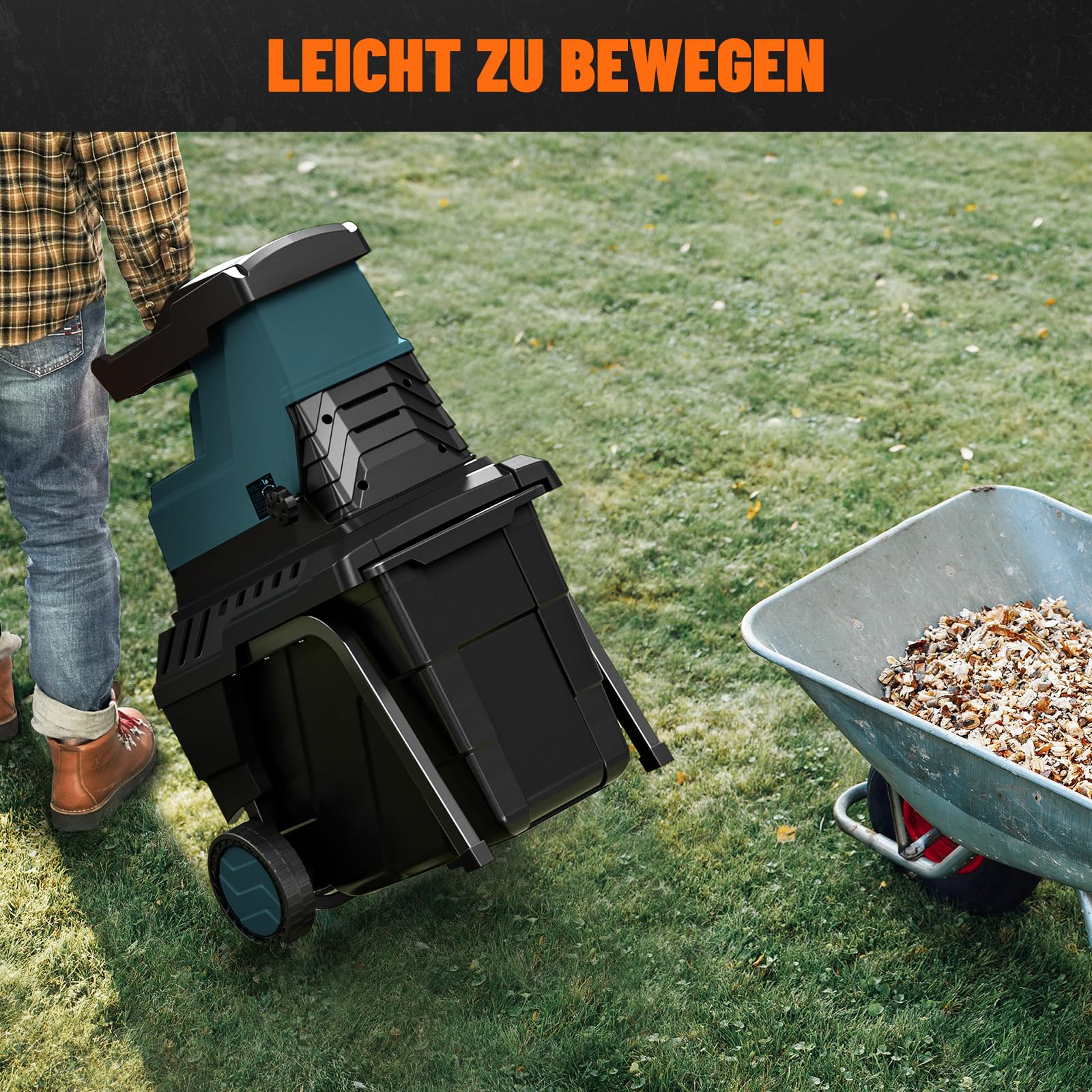 DOVAMAN GT10 Trituradora Silenciosa, Biotrituradora con Rodillo de 8 Dientes, Tritura hasta 45mm, 2800W Motor Sin Escobillas, 88dB, 55L Caja, 18:1 Relación, Triturado sin Esfuerzo de Residuo de Jardín