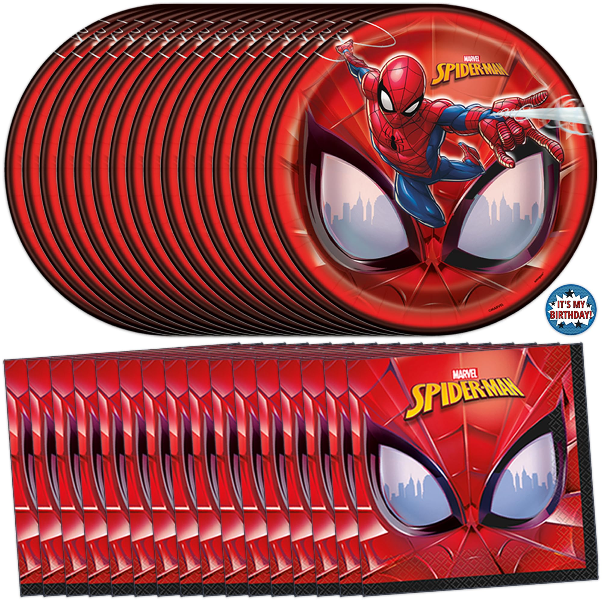 Spiderman Birthday Decorations | Spiderman Plates and Napkins Party Decorations | Serves 16 Guests | Officially Licensed