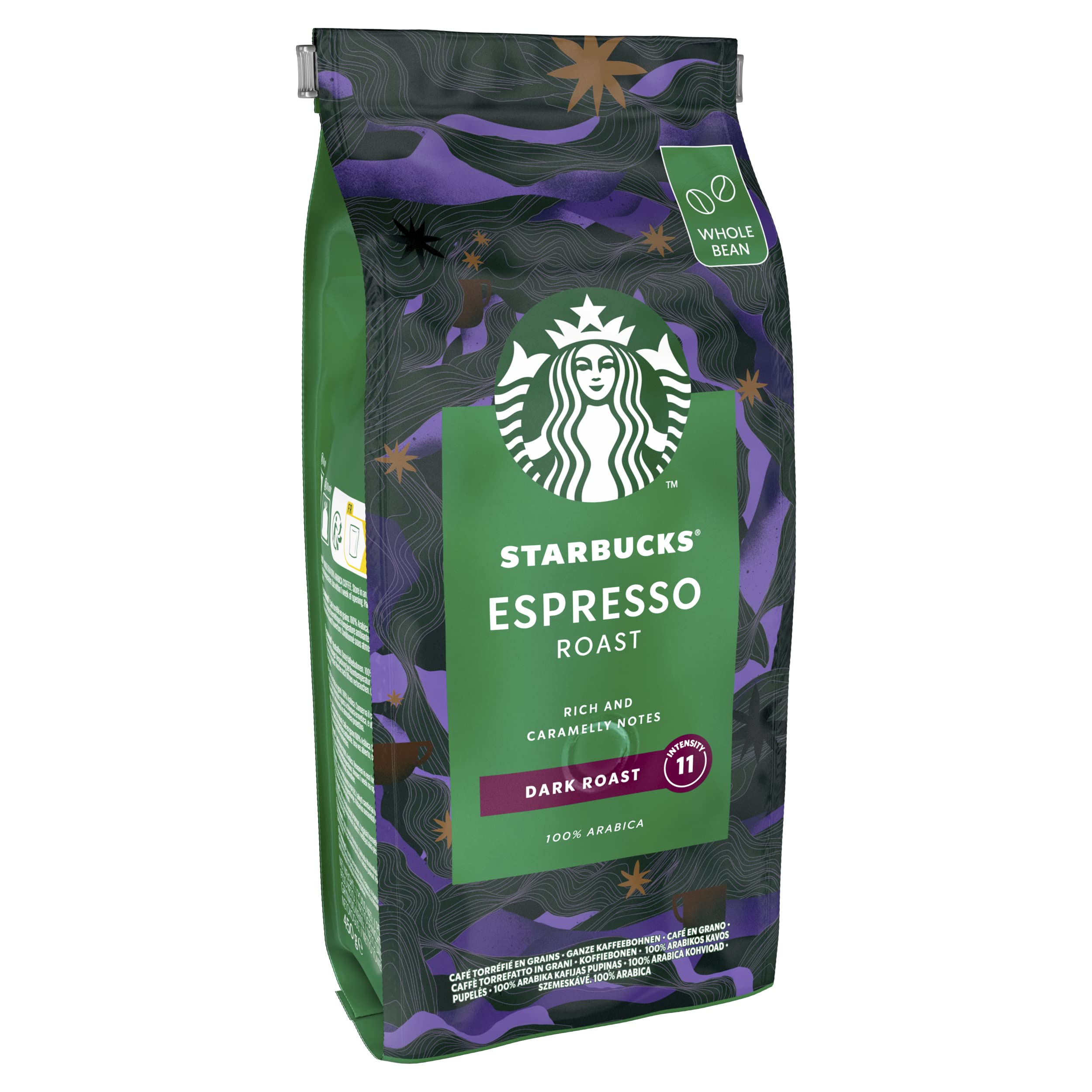 STARBUCKS Espresso Roast, Torréfaction Brune, Café en Grains 450g (Pack de 4)