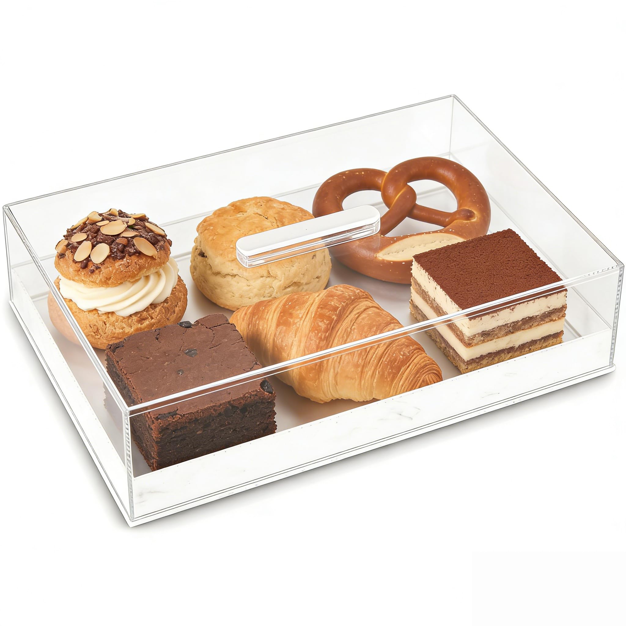 Acrylic Rectangular Cake Tray - Multifunctional Rectangle Cake Stand with Clear Cover Lid - Serving Tray - Dessert Holder for Party Home Kitchen - Afternoon Tea Stands (Large)