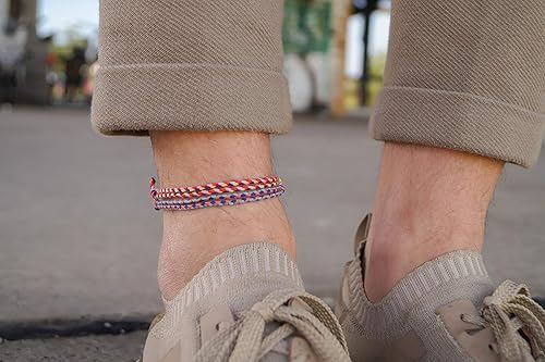 Miniatura 4 de 2x Boho Surfer Anklet Women - Ethno Ankle Bracelet Set of 2 - Handmade Beach Jewelry & Festival Accessories - Waterproof and Adjustable - Thin