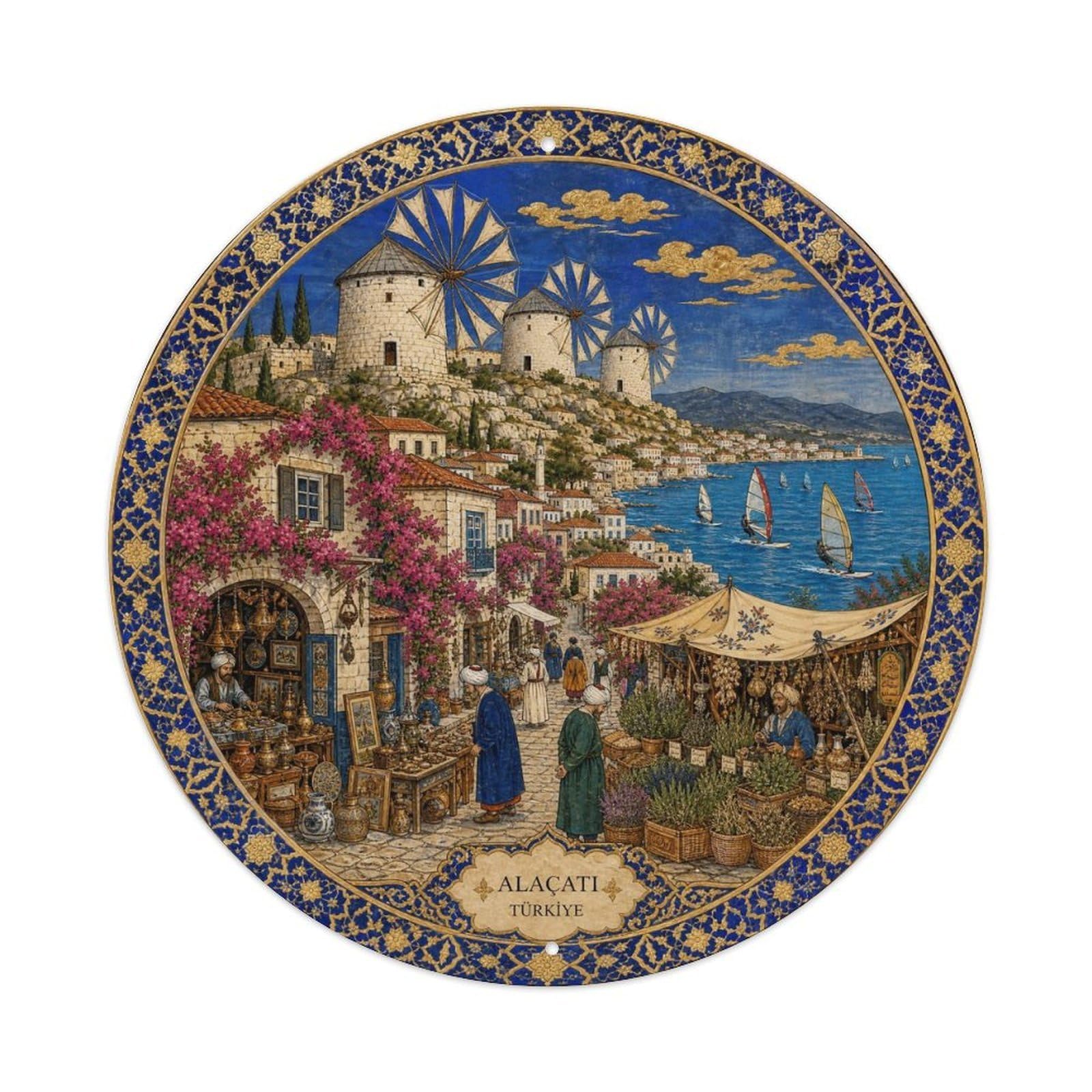 Alacati Izmir Turkey Aegean Coastal Ottoman Miniature Metal Tin Sign