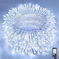 Vista 1 de Guirnalda de luces navideñas con 300 LEDs, 99 pies, para interiores y exteriores, cable transparente, impermeable, 8 modos, conectables, decoración