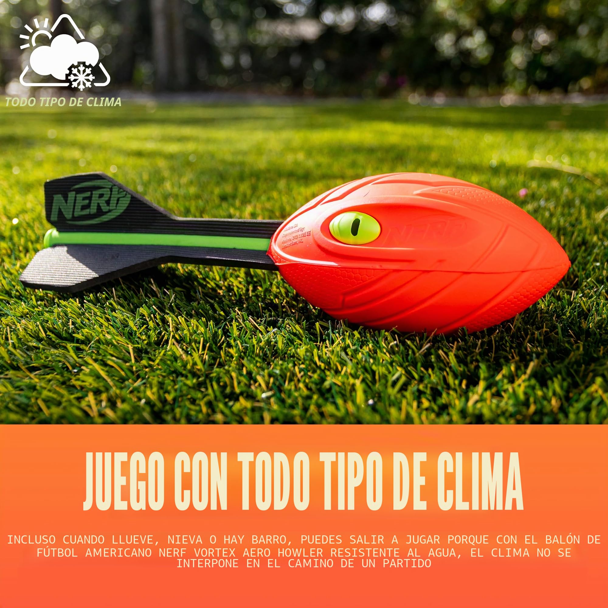 NERF Vortex Aero Howler - Balón de espuma, diseño clásico de fútbol, lanzamiento de larga distancia, cola optimizadora de vuelo, agarre de mano, diversión interior y exterior