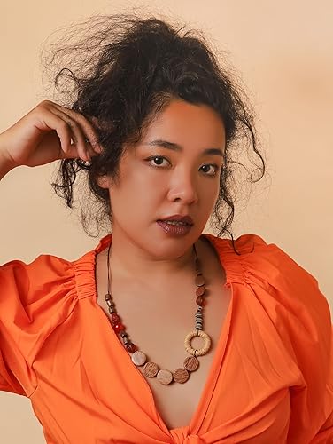 Miniatura 4 de MINACHI Handmade Braided Necklace for Women, Wooden Beads, Rattan Charm, Vintage Style, Gift Jewelry