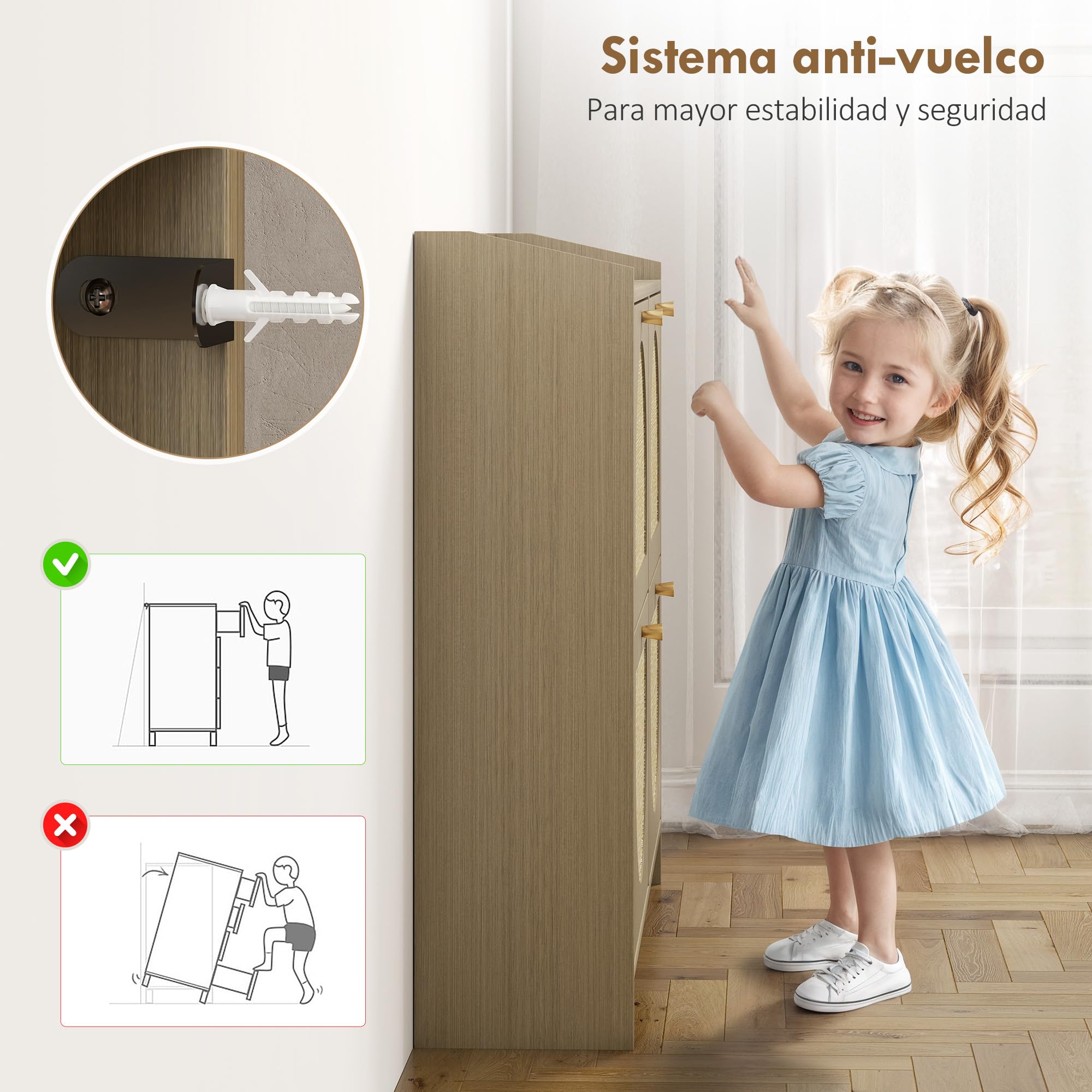 HOMCOM Zapatero Estrecho con 4 Puertas de Ratán 104,5x24x88 cm Natural