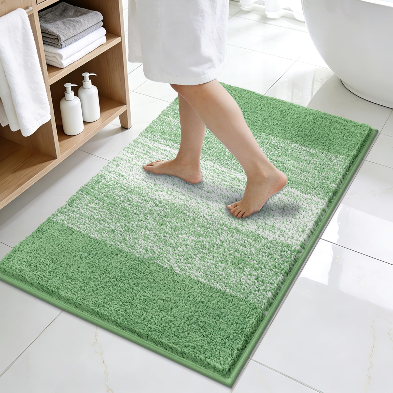 Enyhom Badematte rutschfest 60 x 90 cm, Weicher Dicker Grün Badezimmerteppich Waschbar Badteppich, Super Saugfähig Flauschig Schnelltrocknend Duschvorleger, Mikrofaser Klein Bad Teppich für Badewanne