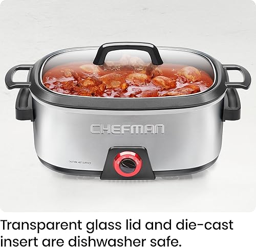Miniatura 6 de Chefman Olla de cocción lenta de 6 cuartos de galón, cocina eléctrica para encimera, estufa y horno, inserto extraíble para dorar y saltear, sopas y