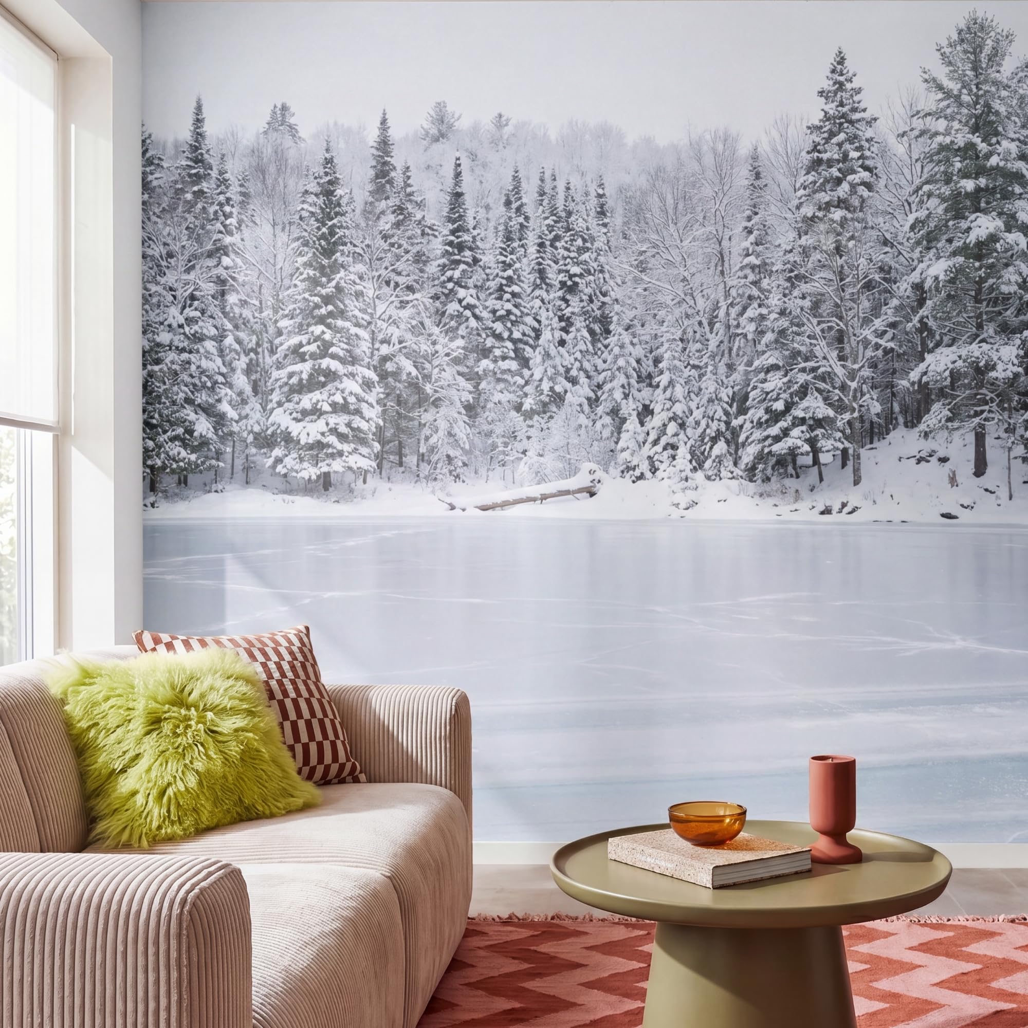 Papel Pintado Vinilico 300x300 cm Primera Calidad Papeles Pintados De Pared Pour Salon Dormitorio Decorativo Wallpaper Cocina Más - Pino - Hielo - Invierno - Calmante