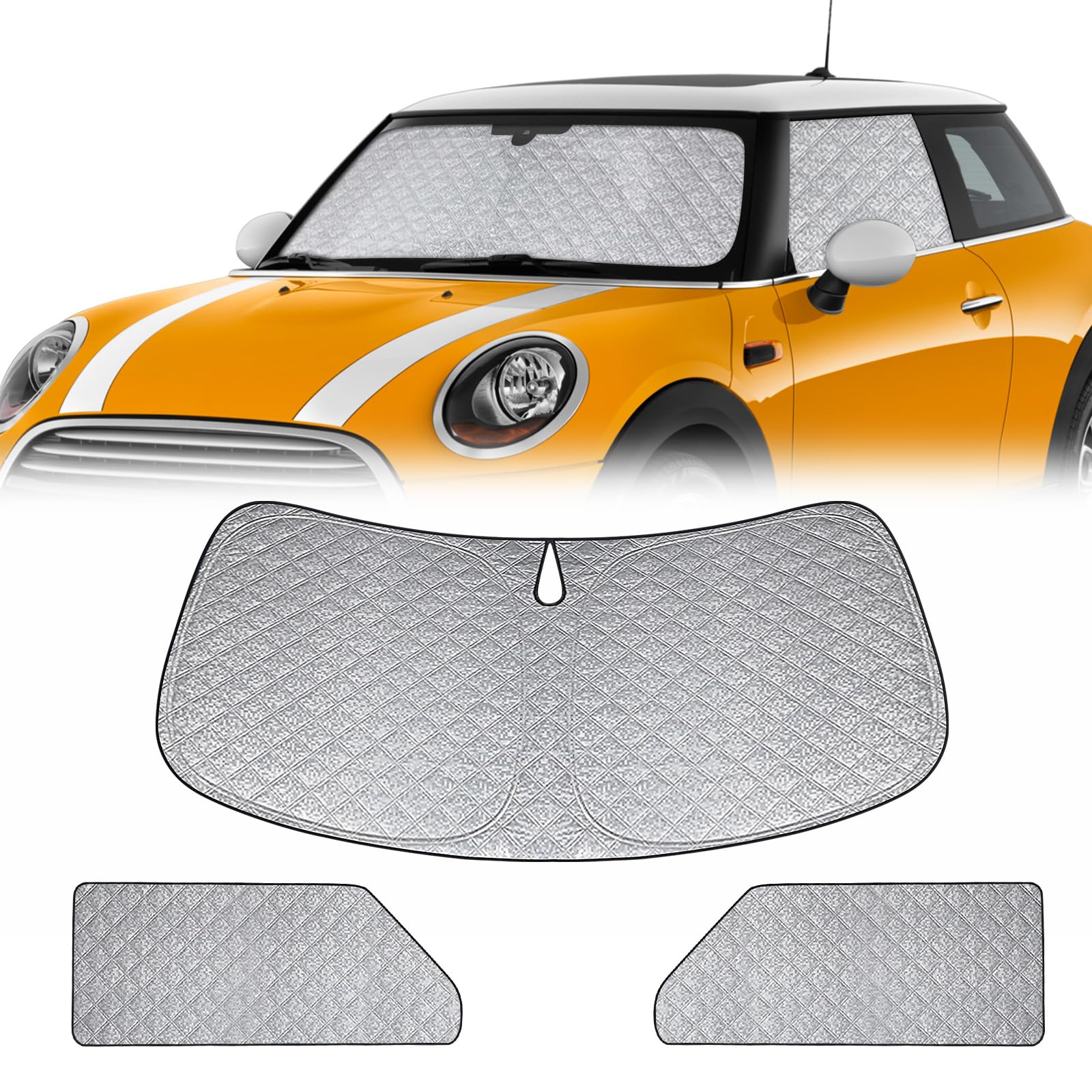 Parasole per Parabrezza Sostituzione per 2014-2025 Mini Cooper F56, 3 Pezzi Pieghevole Parasole per Interni Auto, Copertura Parabrezza per Bloccare 99% dei Raggi UV e Mantenere Veicolo Più Fresco | Set di tendine parasole per parabrezza, termiche, con cus