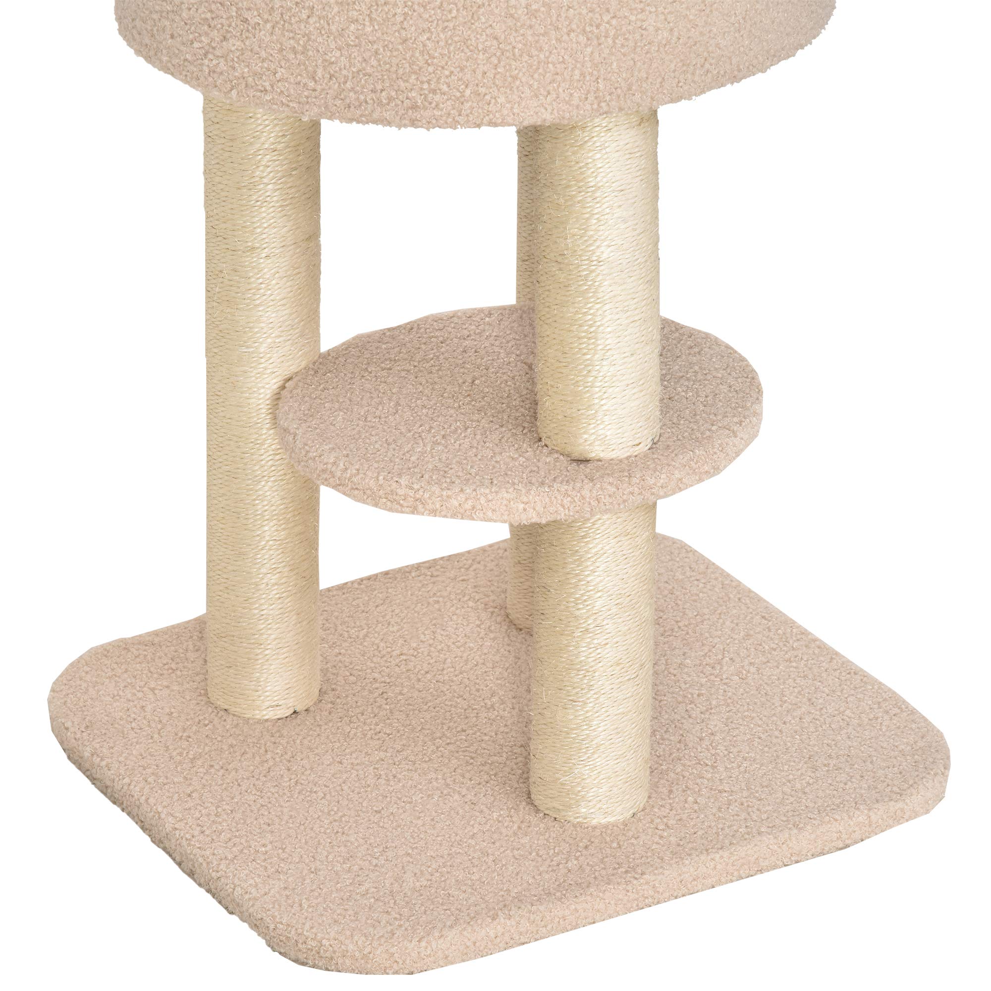 PawHut Albero Tiragraffi Robusto per Gatti con 5 Livelli, Cuccia, Casetta, Giochi e Corda Sisal, Beige, Max 30kg